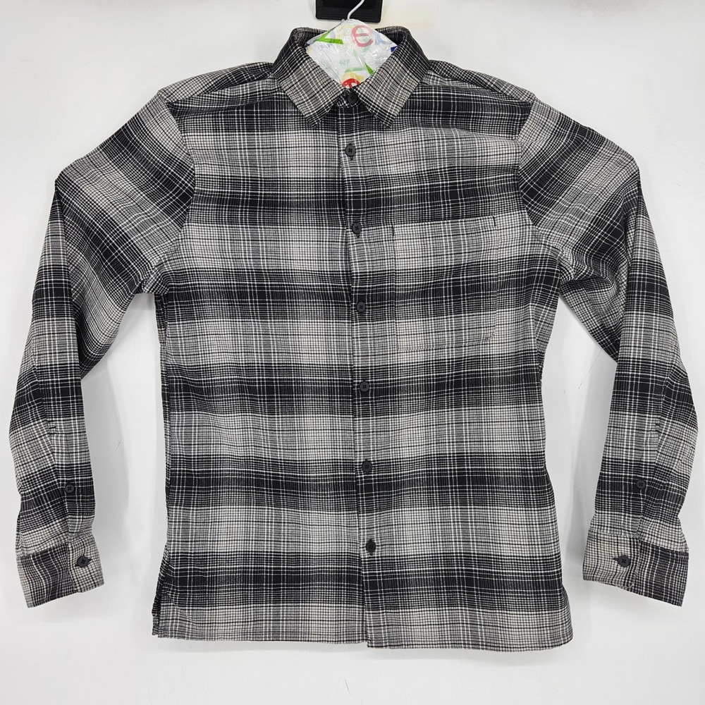 Lululemon Shirt Mens Medium Button‎ Up Activewear Casual Plaid Gray Long Sleeve